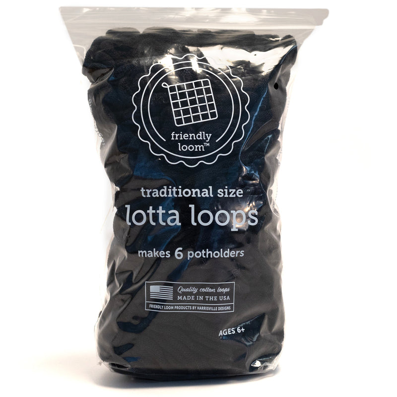 7" Black (Traditional Size) Lotta Loops by Friendly Loom™ - Makes 6 potholders-Weaving-Friendly Loom-Acorns & Twigs