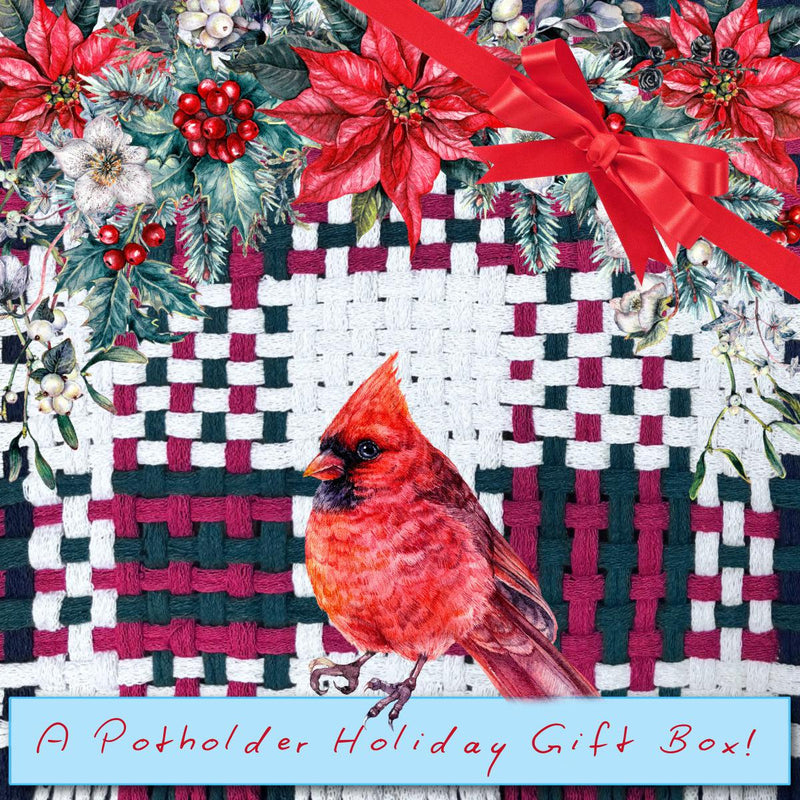 For Potholder Weavers: Cardinal Potholder Holiday Gift Box-Gift Boxes-Acorns & Twigs-Acorns & Twigs