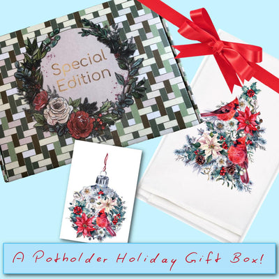 For Potholder Weavers: Cardinal Potholder Holiday Gift Box-Gift Boxes-Acorns & Twigs-Acorns & Twigs