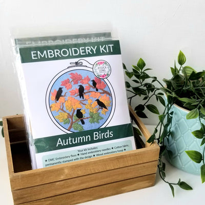 PRE-Order Autumn Birds Embroidery Kit: Grey-blue-Embroidery-Jessica Long Embroidery-Acorns & Twigs