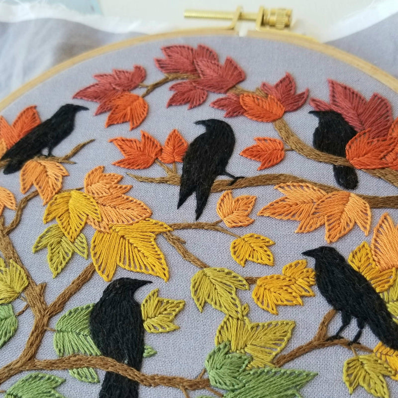 PRE-Order Autumn Birds Embroidery Kit: Grey-blue-Embroidery-Jessica Long Embroidery-Acorns & Twigs