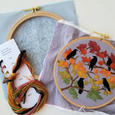 PRE-Order Autumn Birds Embroidery Kit: Grey-blue-Embroidery-Jessica Long Embroidery-Acorns & Twigs