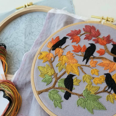 PRE-Order Autumn Birds Embroidery Kit: Grey-blue-Embroidery-Jessica Long Embroidery-Acorns & Twigs