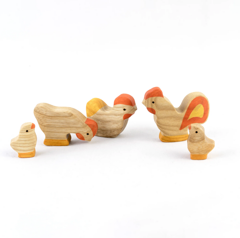 Rooster with Chickens, set of 5-Small World Play-PoppyBabyCo-Acorns & Twigs