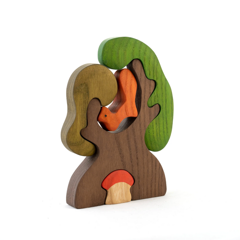 Tree with Squirrel and Mushroom Puzzle-Small World Play-PoppyBabyCo-Acorns & Twigs