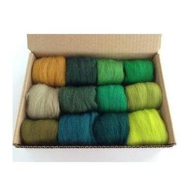 12 Green Tones Color Set - Wool Top-Pre-Packaged Wool Sets-Acorns & Twigs-Acorns & Twigs