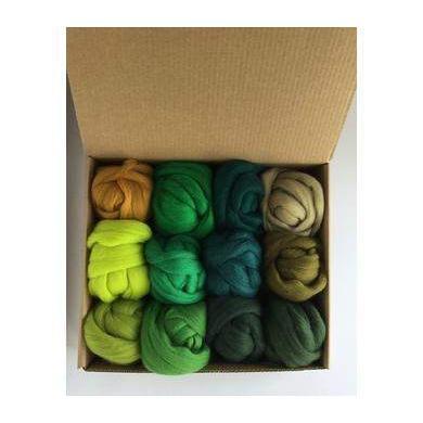 12 Green Tones Large Set - Wool Top-Pre-Packaged Wool Sets-Acorns & Twigs-Acorns & Twigs