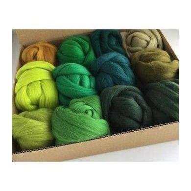 12 Green Tones Large Set - Wool Top-Pre-Packaged Wool Sets-Acorns & Twigs-Acorns & Twigs