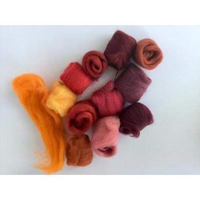 12 Red & Orange Tones Color Set - Wool Top-Pre-Packaged Wool Sets-Acorns & Twigs-Acorns & Twigs