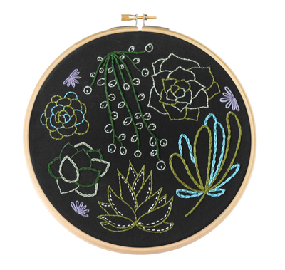 Black Succulents Embroidery Kit-Embroidery-Hawthorn Handmade-Acorns & Twigs