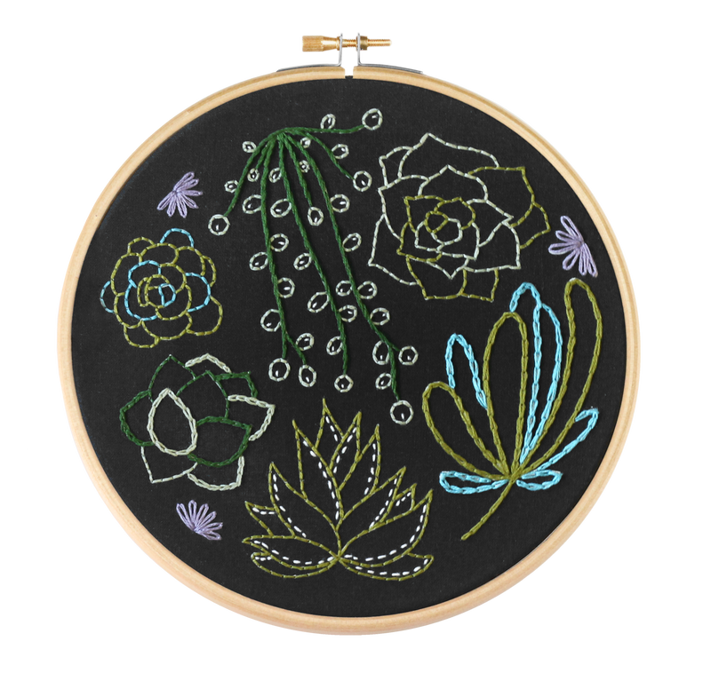 Black Succulents Embroidery Kit-Embroidery-Hawthorn Handmade-Acorns & Twigs