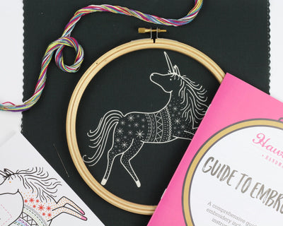 Black Unicorn Embroidery Kit-Embroidery-Hawthorn Handmade-Acorns & Twigs