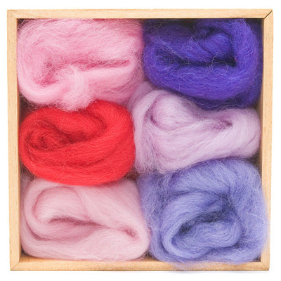 Fuchsia Corriedale Wool Roving - 6 Pack Assorted-Pre-Packaged Wool Sets-WoolPets-Acorns & Twigs