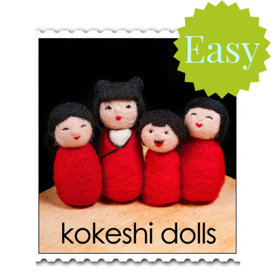 Kokeshi Dolls Needle Felting Kit - EASY-Needle Felting-WoolPets-Acorns & Twigs