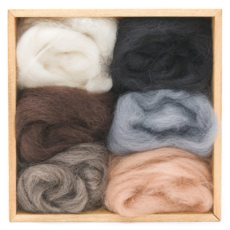 Neutral Corriedale Wool Roving - 6 Pack Assorted-Pre-Packaged Wool Sets-WoolPets-Acorns & Twigs